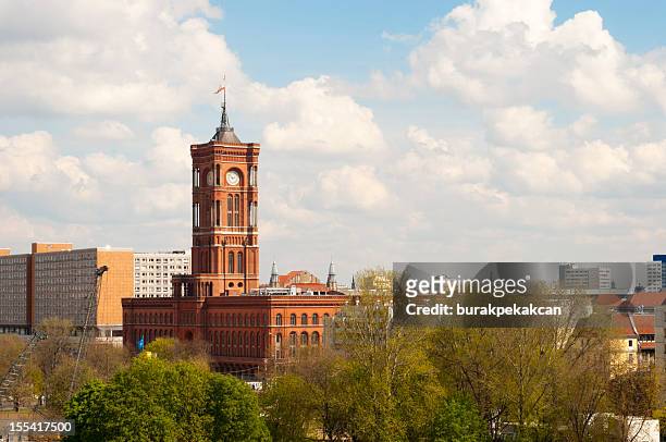 the red town hall in berlin, germany, aerial view - senate stock pictures, royalty-free photos & images
