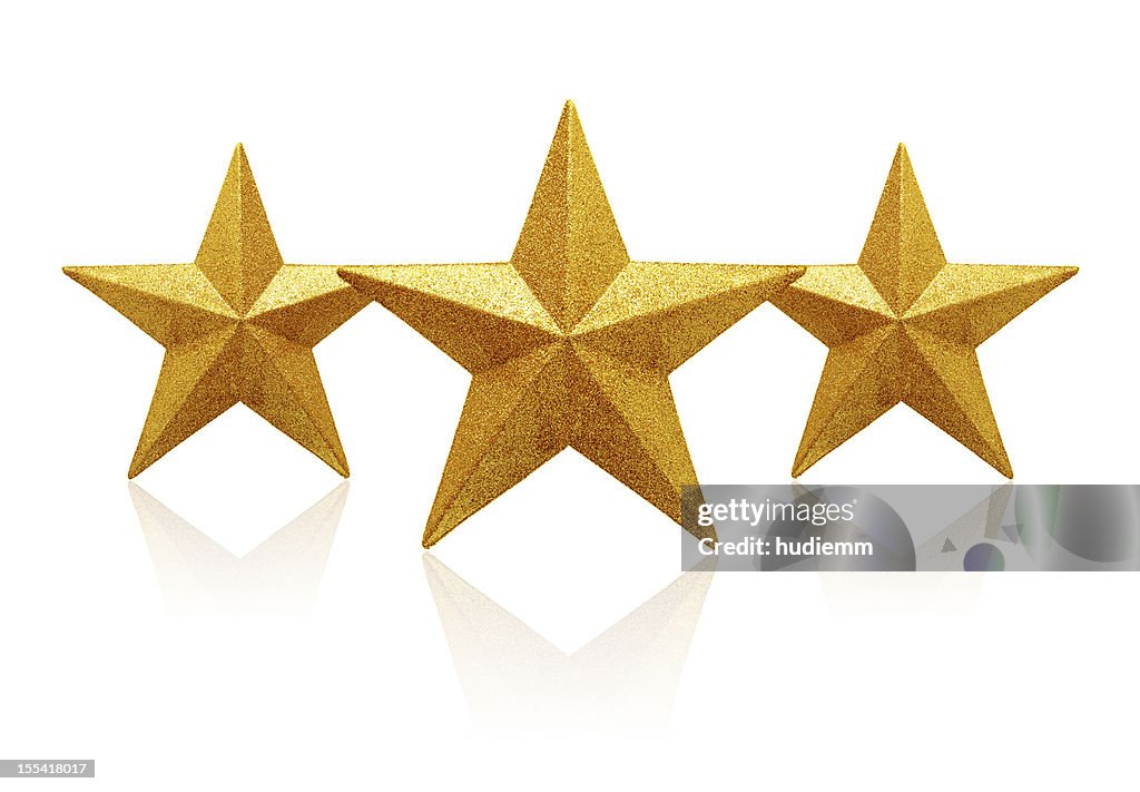 Gold three Stars (Clipping path!) isolated on white background