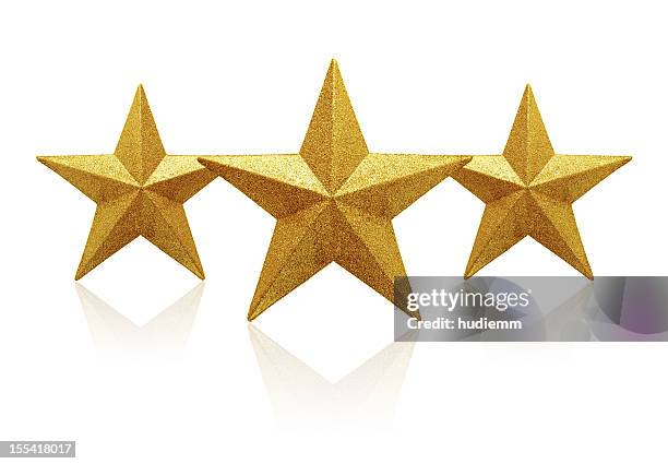 gold three stars (clipping path!) isolated on white background - number 3 background stock pictures, royalty-free photos & images