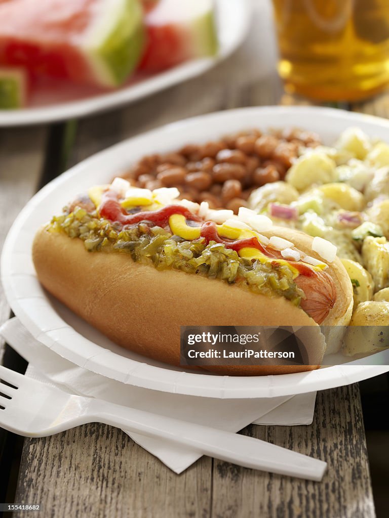 BBQ Hotdog with a Beer