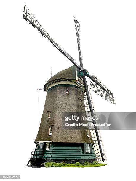 dutch windmill with clipping path - rieten dak stockfoto's en -beelden