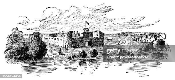 the original bent's old fort in colorado, united states - 19th century - adobe stock illustrations