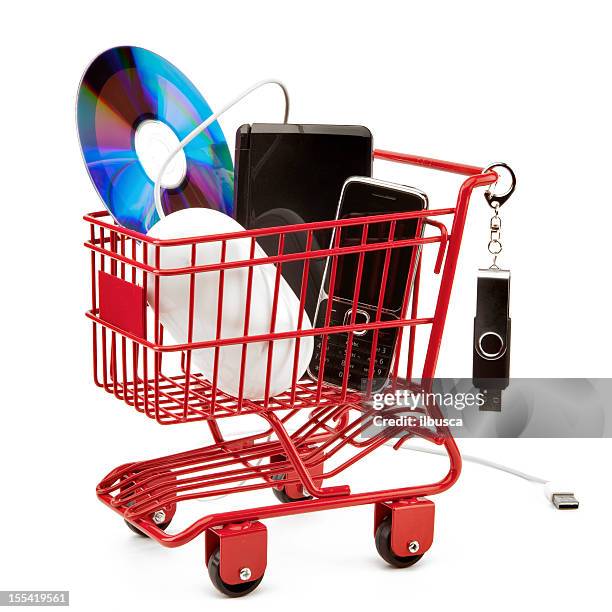 rouge shopping cart series: produits électroniques - câble dordinateur photos et images de collection