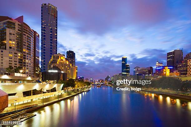 melbourne city skyline: southbank and the yarra river - melbourne skyline stock pictures, royalty-free photos & images