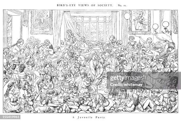 views of society - a juvenile party - pillow fight stock illustrations