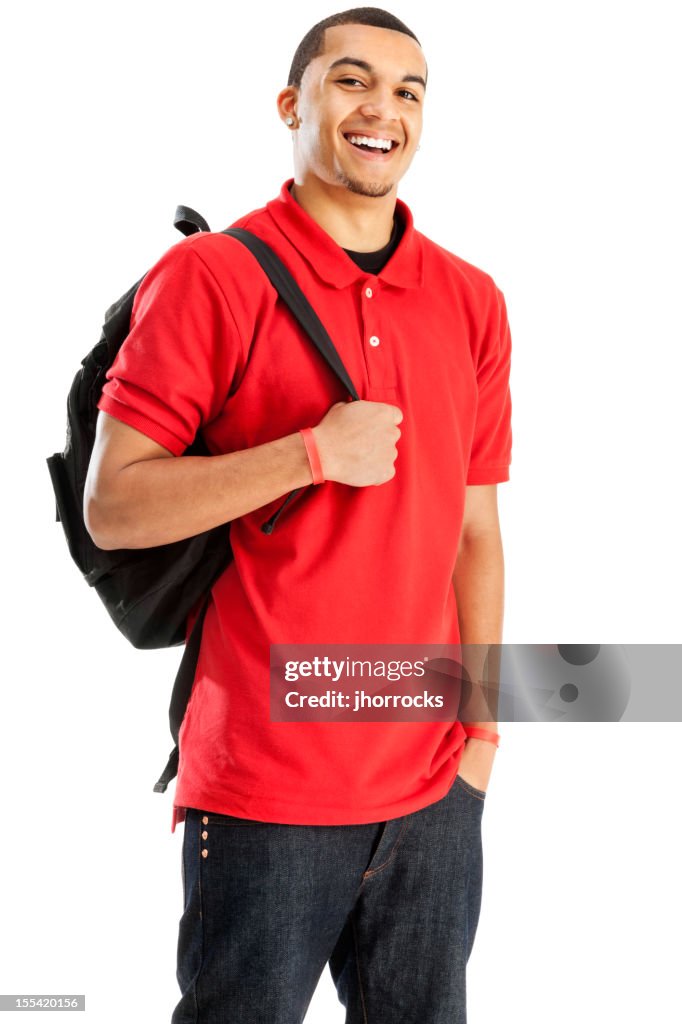 Alegre estudante com um livro bolsa