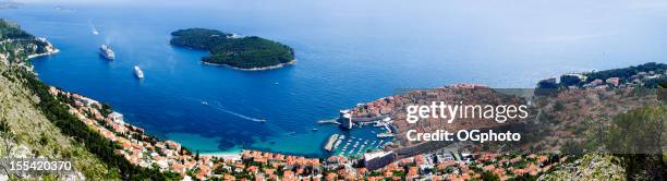 panoramic of dubrovnik and lokrum island, croatia - croatia cruise stock pictures, royalty-free photos & images