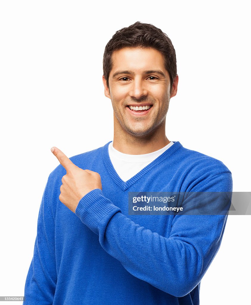 Young Man Pointing At Something - Isolated