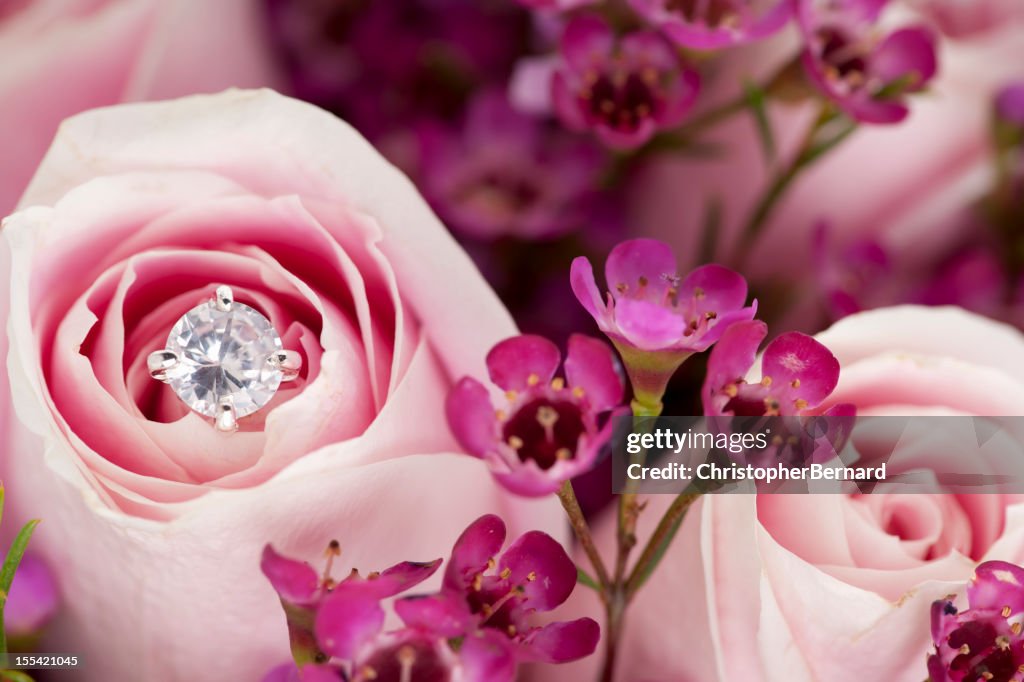 Close-up pink roses bridal bouquet