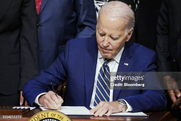 President Joe Biden signs a proclamation to establish the Emmett Till and Mamie Till-Mobley National Monument in theIndian Treaty Room of the White...