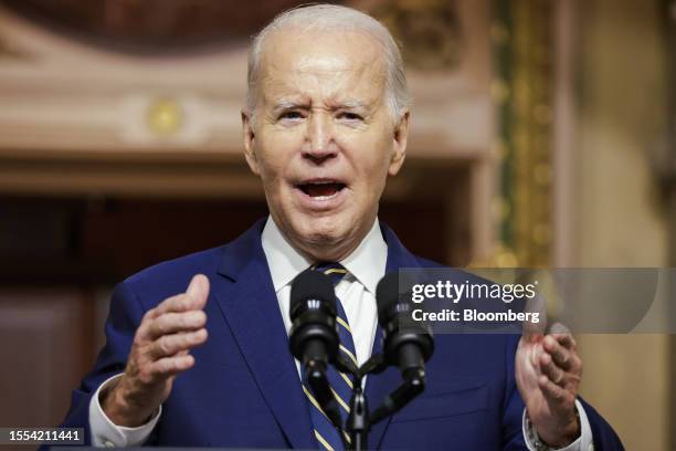 President Joe Biden speaks before signing a proclamation to establish the Emmett Till and Mamie Till-Mobley National Monument in theIndian Treaty...