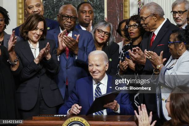 President Joe Biden while signing a proclamation to establish the Emmett Till and Mamie Till-Mobley National Monument in theIndian Treaty Room of the...