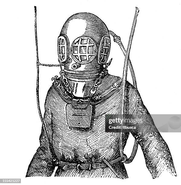 antique illustration of deep sea diver - deep sea diver vintage stock illustrations