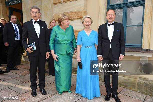 Angela Merkel, her husband Joachim Sauer, Ursula von der Leyen and her husband Heiko von der Leyen during the premiere of "Parsifal" to open the...