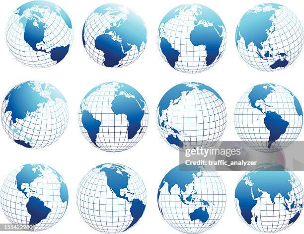 set of globes - globe map grid stock illustrations