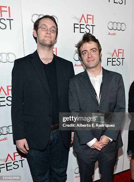Producers John Kaulakis and Derek Waters arrive at the "Holy Motors" special screening during the 2012 AFI Fest at Grauman's Chinese Theatre on...
