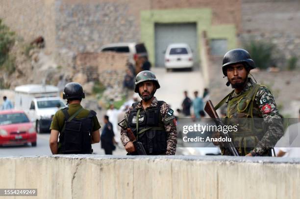 Security personnel inspect at the site of suicide bomber attack inside a roadside mosque in the Khyber district in Khyber Pakhtunkhwa province, of...