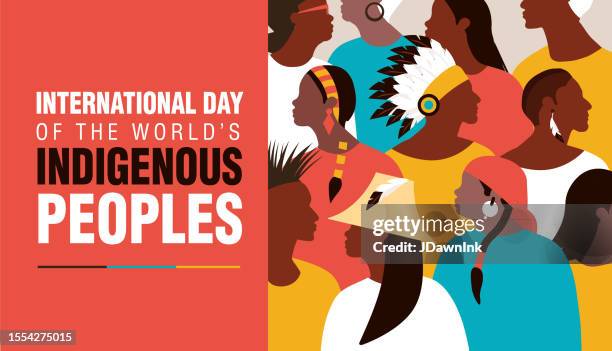ilustraciones, imágenes clip art, dibujos animados e iconos de stock de plantilla de diseño de banner del día internacional de los pueblos indígenas con multitud de pueblos indígenas - native african ethnicity