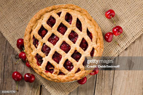 cherry pie and fresh organic cherries - fruit pie stock pictures, royalty-free photos & images