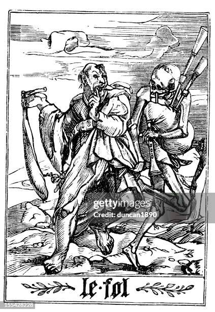 stockillustraties, clipart, cartoons en iconen met the dance of death - fool - hans holbein