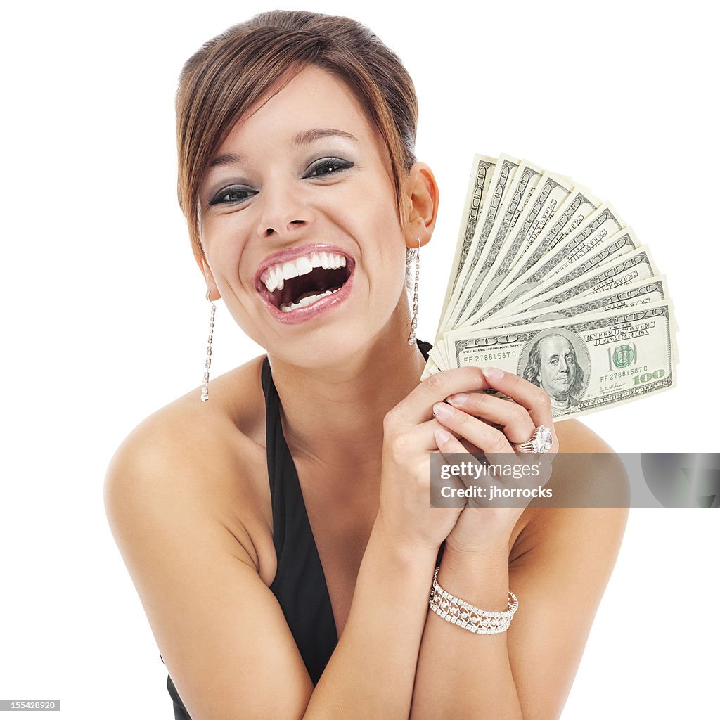 Glamorous Young Woman Holding Money