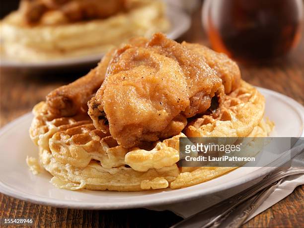 fried chicken and waffles - waffle stock pictures, royalty-free photos & images