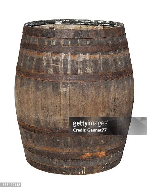 old oak barrel isolated on white - borrel stock pictures, royalty-free photos & images
