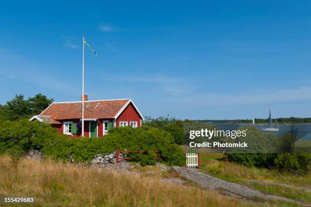 cute little cottage in the archipelago - swedish culture stock pictures, royalty-free photos & images