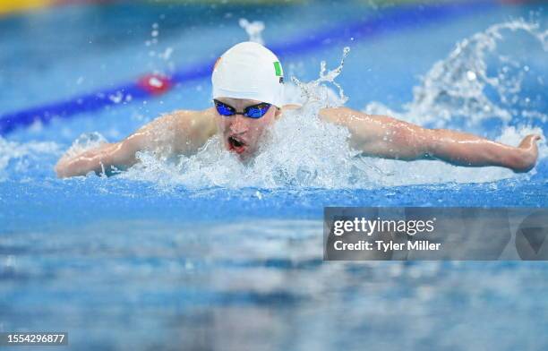 Maribor , Slovenia - 25 July 2023; Sean Donnellan of Ireland competes in the boys 200m butterfly semi-final during day two of the 2023 Summer...