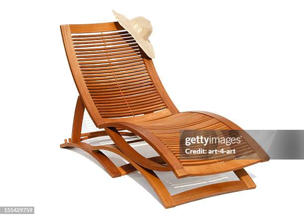 wooden sunbead on white background - sun lounger stock pictures, royalty-free photos & images