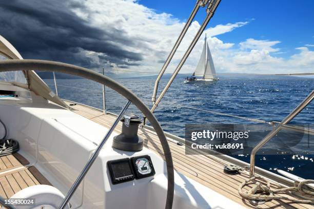 sailing - sailboat storm stock pictures, royalty-free photos & images