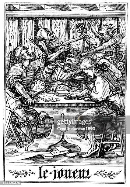 stockillustraties, clipart, cartoons en iconen met the dance of death - gambler - tarot cards