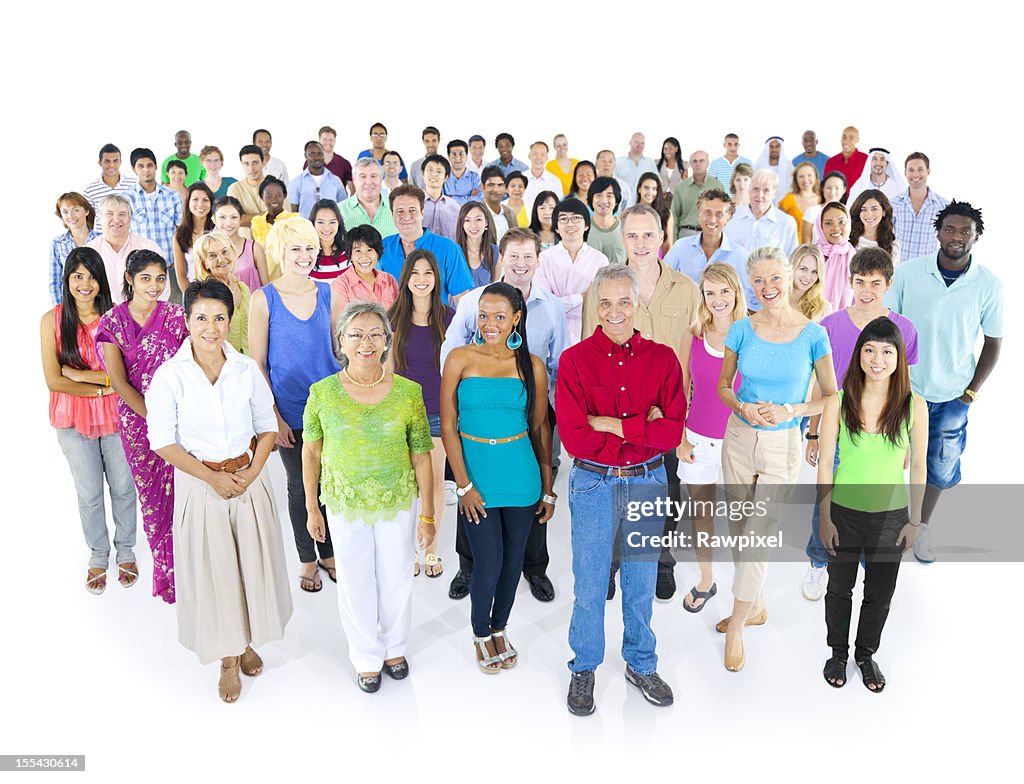 Large group of multi ethnic real people