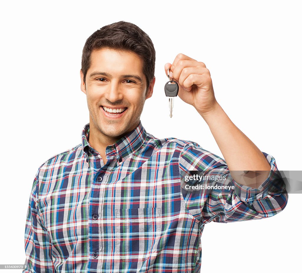 Young Man Holding Car Key - Isolated