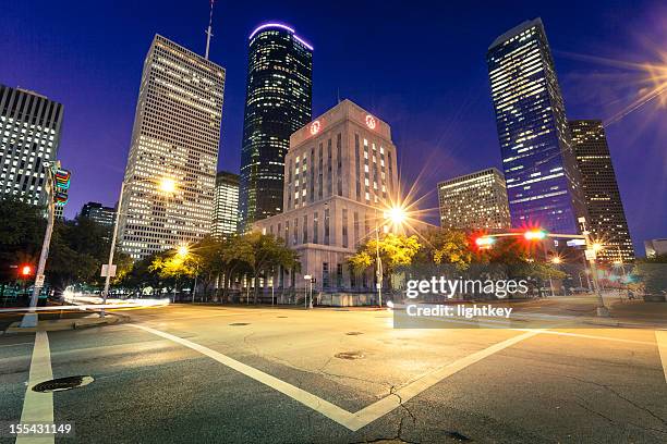 downtown in houston - houston texas night stock pictures, royalty-free photos & images