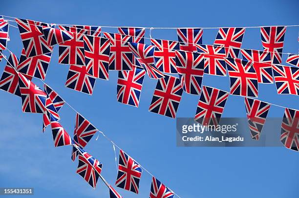 union jack bunting. - block party stock pictures, royalty-free photos & images
