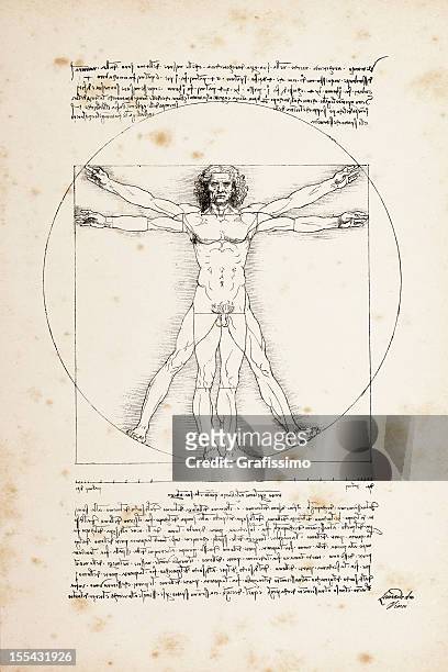 vitruvischer mann gemalt von leonardo da vinci von 1492 - davinci stock-grafiken, -clipart, -cartoons und -symbole
