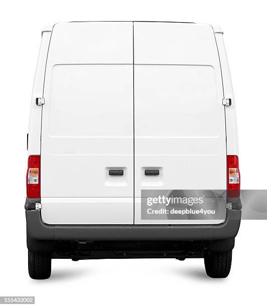 white van from behind isolated - bestelwagen stockfoto's en -beelden