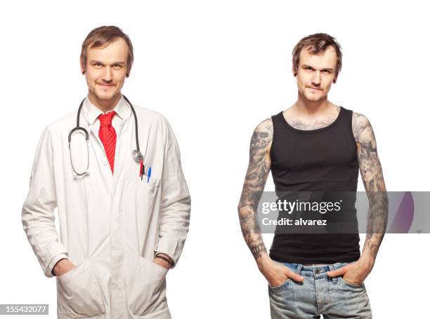 retrato de un médico tattooed - imagen múltiple fotografías e imágenes de stock