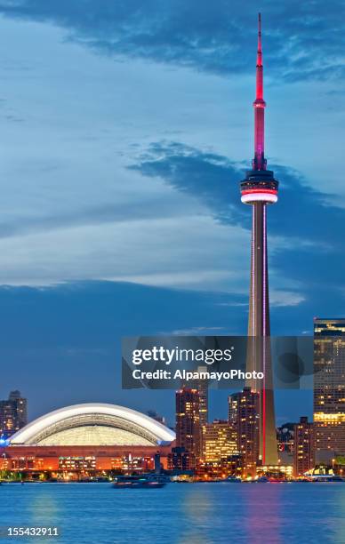 toronto evening cityscape (composite) - xiii - cn tower stock pictures, royalty-free photos & images