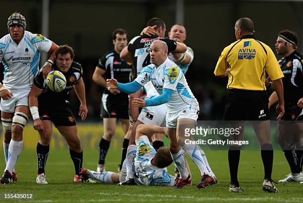 Paul Hodgson of Worcester Warriors in action during the Aviva Premiership match between Exeter Chiefs and Worcester Warriors at Sandy Park on...