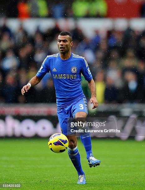 Ashley Cole of Chelsea in action during the Barclays Premier League match between Swansea City and Chelsea at Liberty Stadium on November 3, 2012 in...