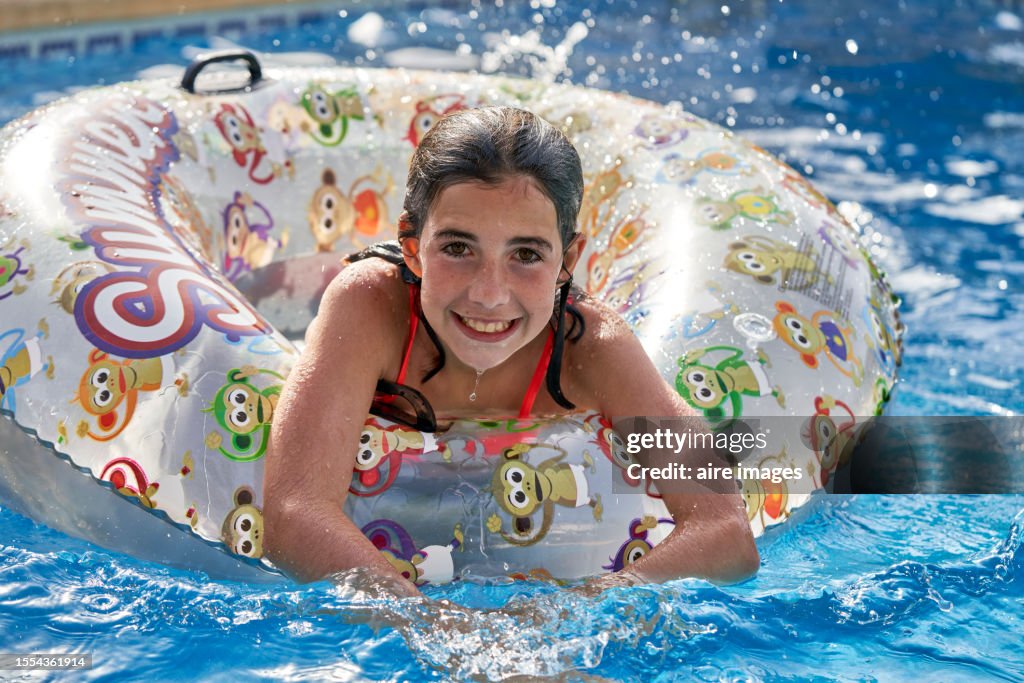 Tween Floating Inpool Teenager Girl Enjoy Floating In Inflatable Ring On Water Outdoors ...