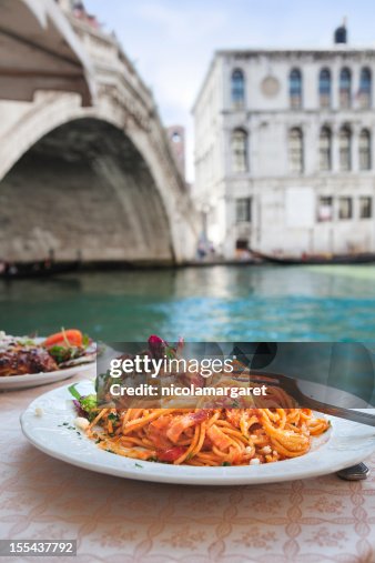Spaghetti at the Rialto Bridge, Venice. Spaghetti at the Rialto Bridge, Venice.