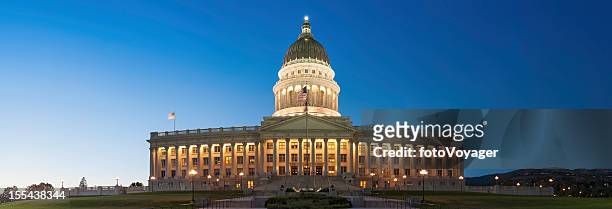 utah state capitol building illuminated panorama salt lake city - utah state capitol building stock pictures, royalty-free photos & images