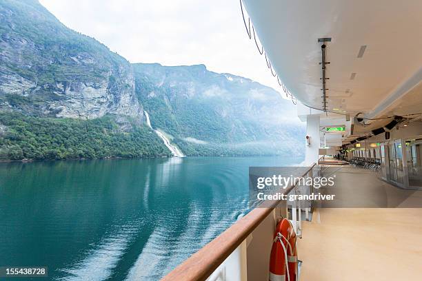 fjord view on a cruise ship - kryssningsfartyg bildbanksfoton och bilder