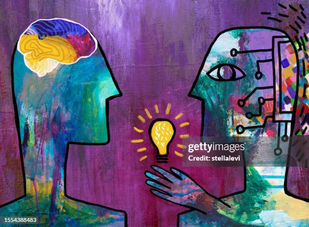 ai robot and human cooperation - new ideas - robotics class stock illustrations