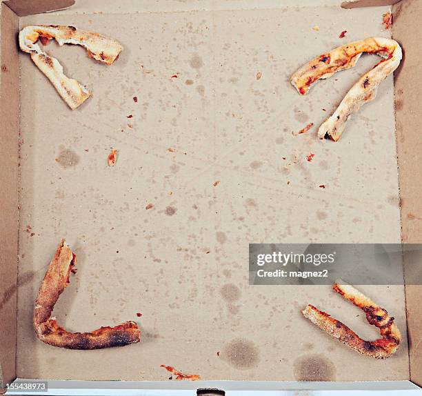 pizza crust - greasy pizza box stock pictures, royalty-free photos & images