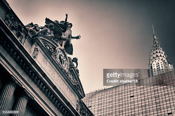 new york's grand central station next to chrysler building - grand central station manhattan stock pictures, royalty-free photos & images
