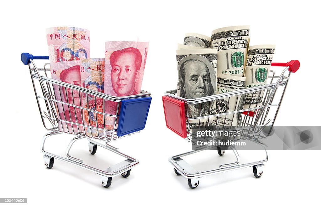 Renminbi VS U.S. dollar isolated on white background